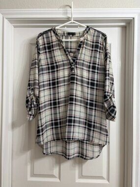 CURE. Women's Plaid Print Blouse, Size XL